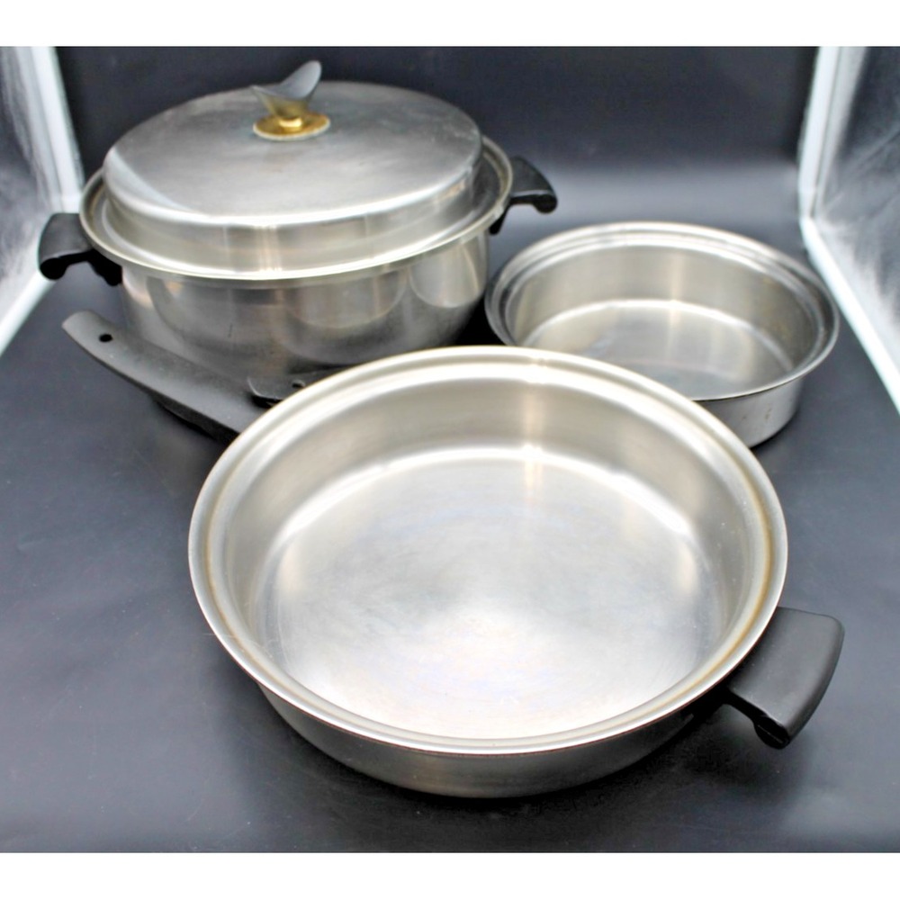 Wonderware Stainless Steel Cookware Set Stock Pot Skillet Saucepan Lid Vintage